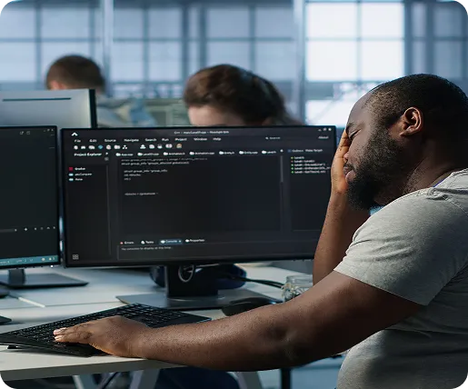 Development team working at their workstations