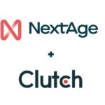 Logotipos das empresas NextAge e Clutch lado a lado, representando uma parceria ou colaboração entre as duas marcas