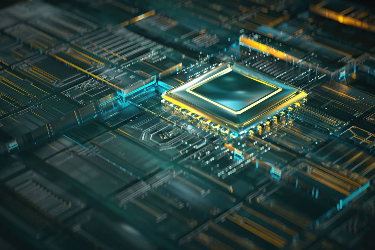 Illustration of a quantum processor within a futuristic integrated circuit, representing the advancement of quantum computing and its impact on digital security.