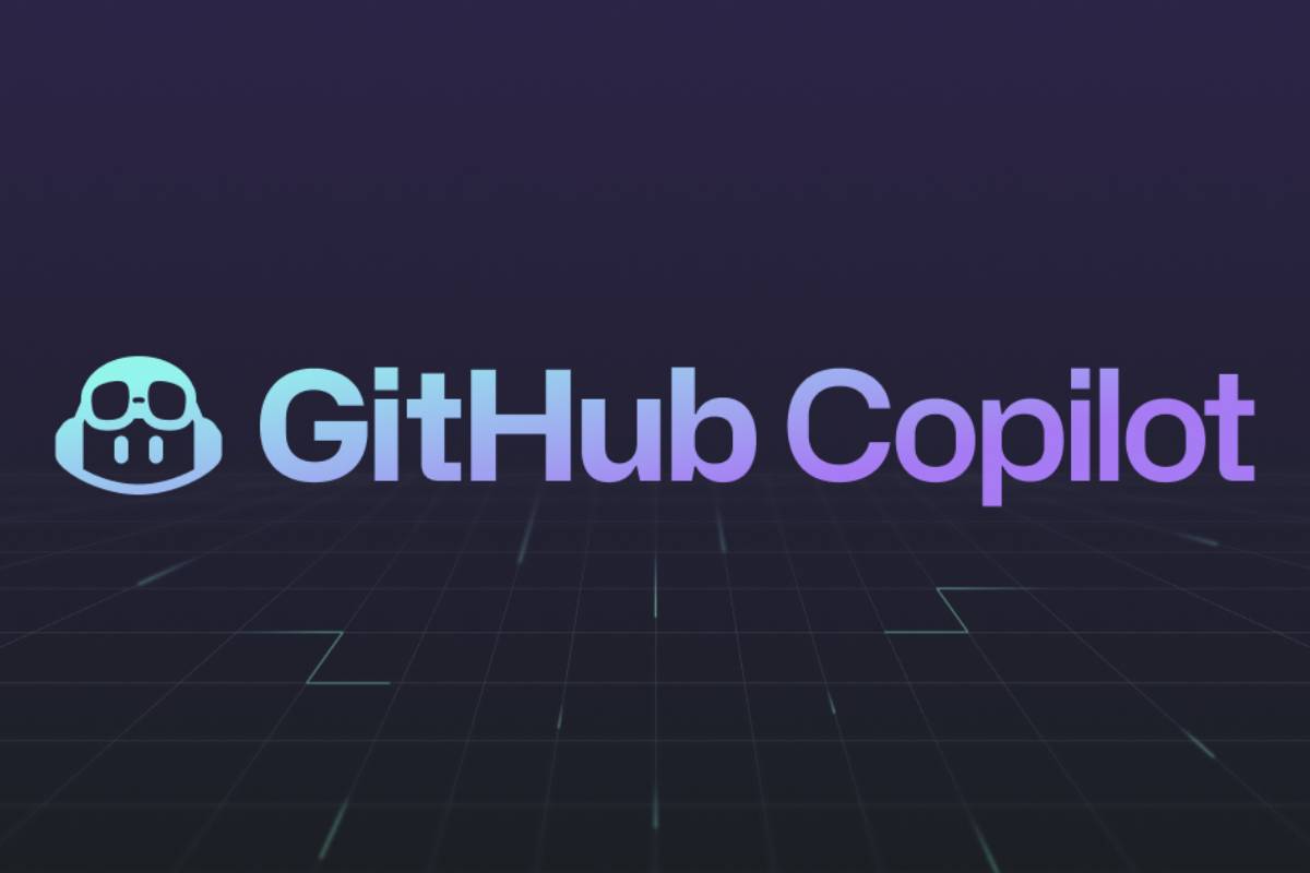 Logo do GitHub Copilot sobre fundo escuro, representando a integração gratuita da ferramenta de inteligência artificial com o Visual Studio Code (VS Code)