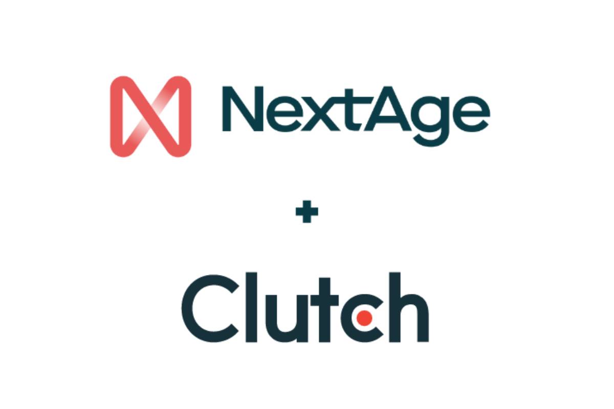 Logos of NextAge and Clutch, highlighting a strategic partnership between the companies.