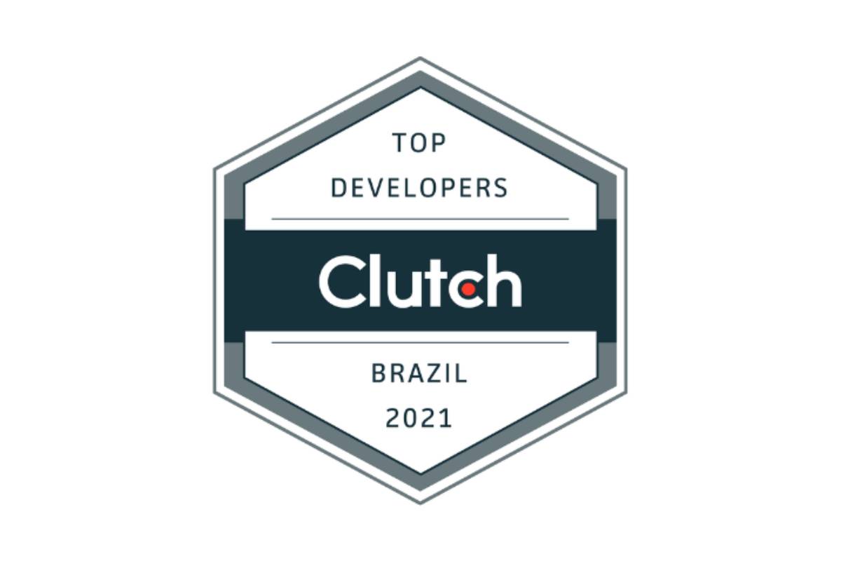 Clutch badge highlighting "Top Developers Brazil 2021," representing excellence in development.