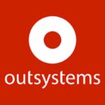 OutSystems logo on a red background, highlighting the low-code development platform brand.