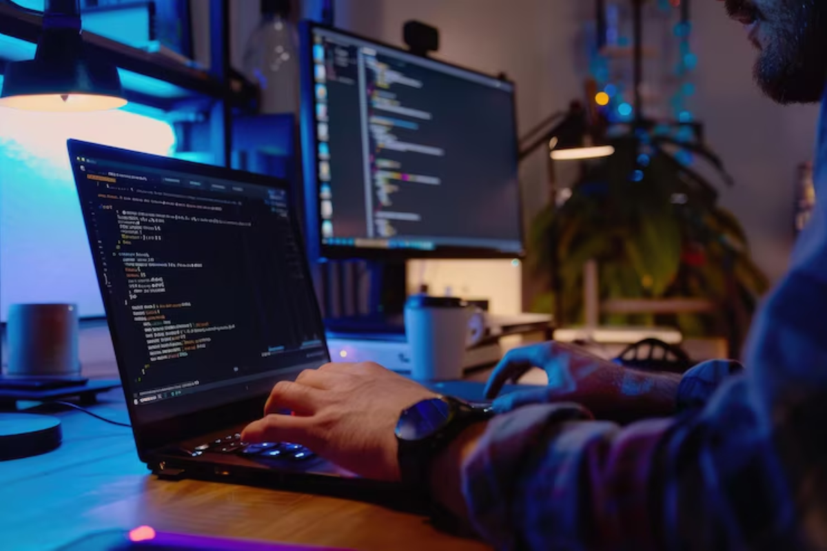 A man working in a laptop