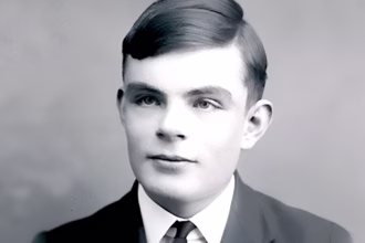 Retrato de Alan Turing, matemático britânico considerado o pai da computação moderna e da inteligência artificial