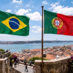 Bandeiras de Brasil e Portugal representando Nearshoring Brasil–Portugal