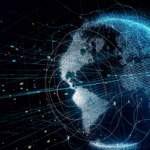 Globo digital com redes de conexão ilustrando as tendências globais de outsourcing de software em 2026