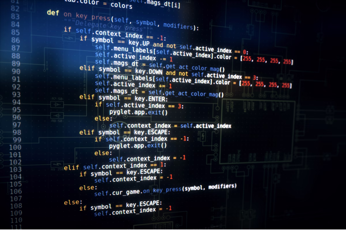 Código em Python exibido em editor com fundo escuro, ilustrando o desenvolvimento de software na linguagem de programação.
